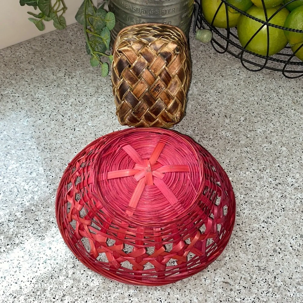 3 Vintage Hand Woven Baskets